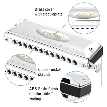 Professional 12-Hole 48-Tone Chromatic Harmonica Low C