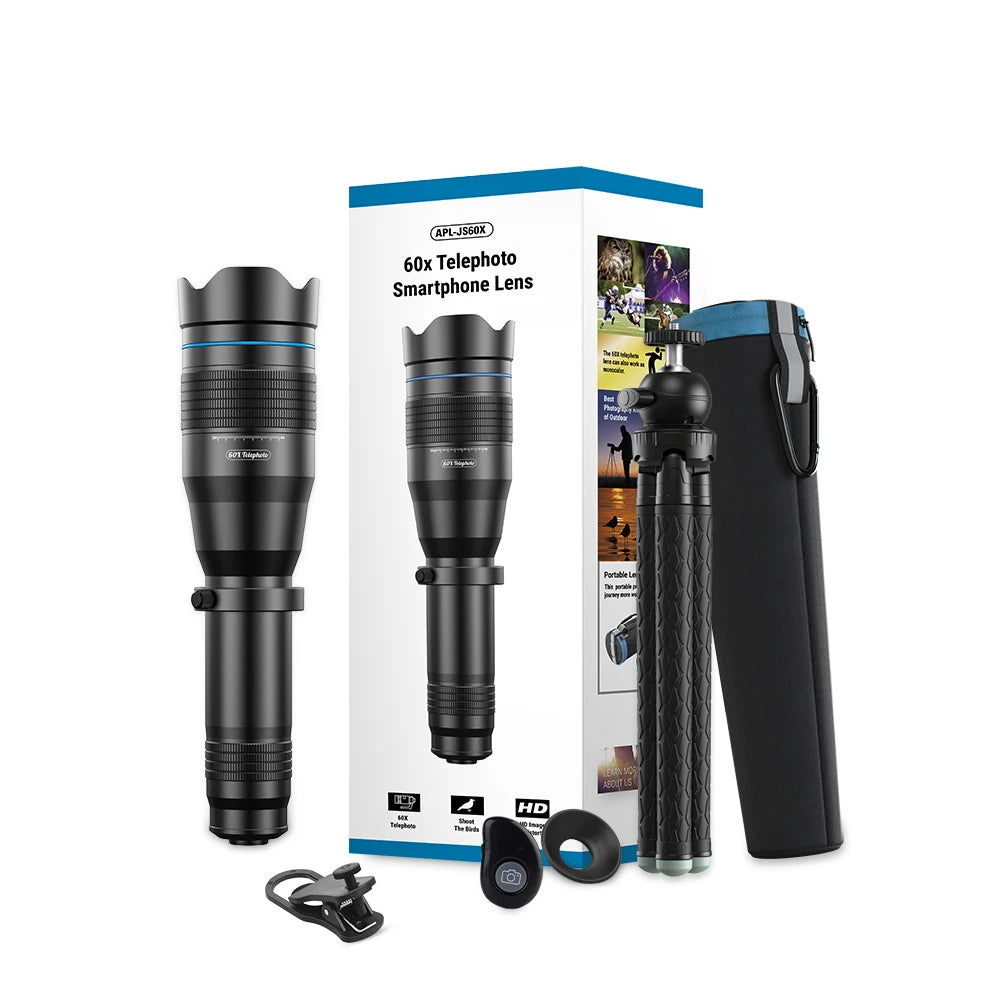 Smartphone 60x Telescope with Adjustable Tripod and Remote Control