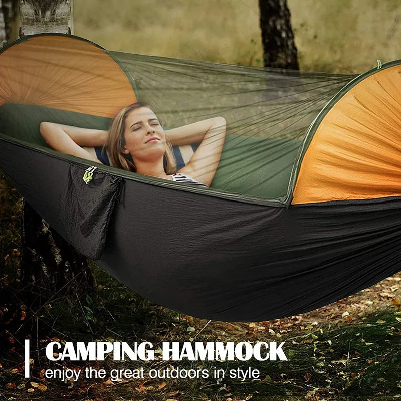Black Camo Camping Hammock with Mosquito Net and Rain Fly