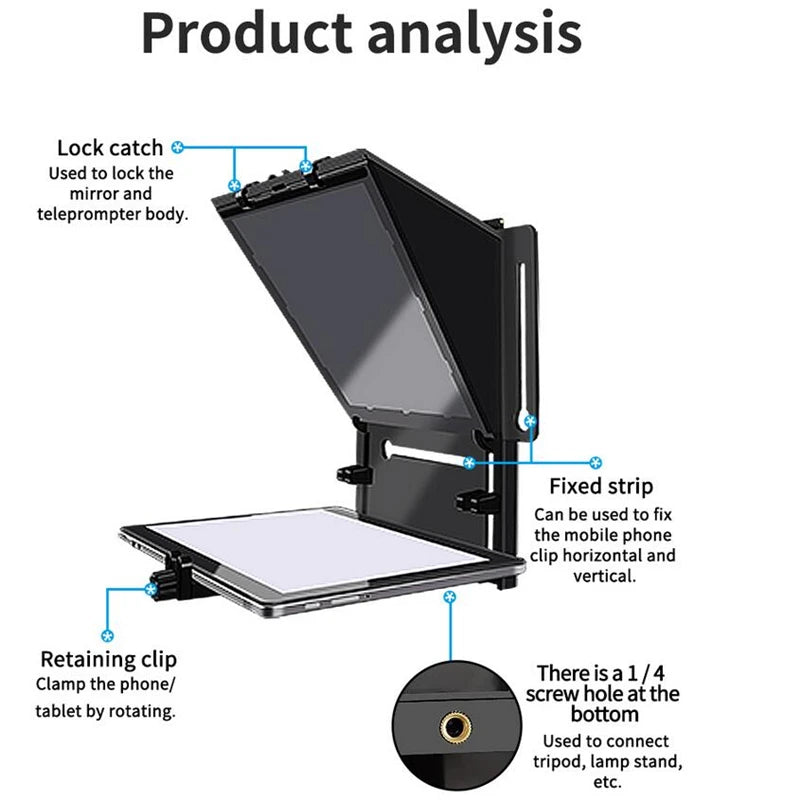 Foldable Teleprompter for 12 Inch Tablets and Phones