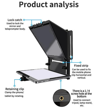 Foldable Teleprompter for 12 Inch Tablets and Phones