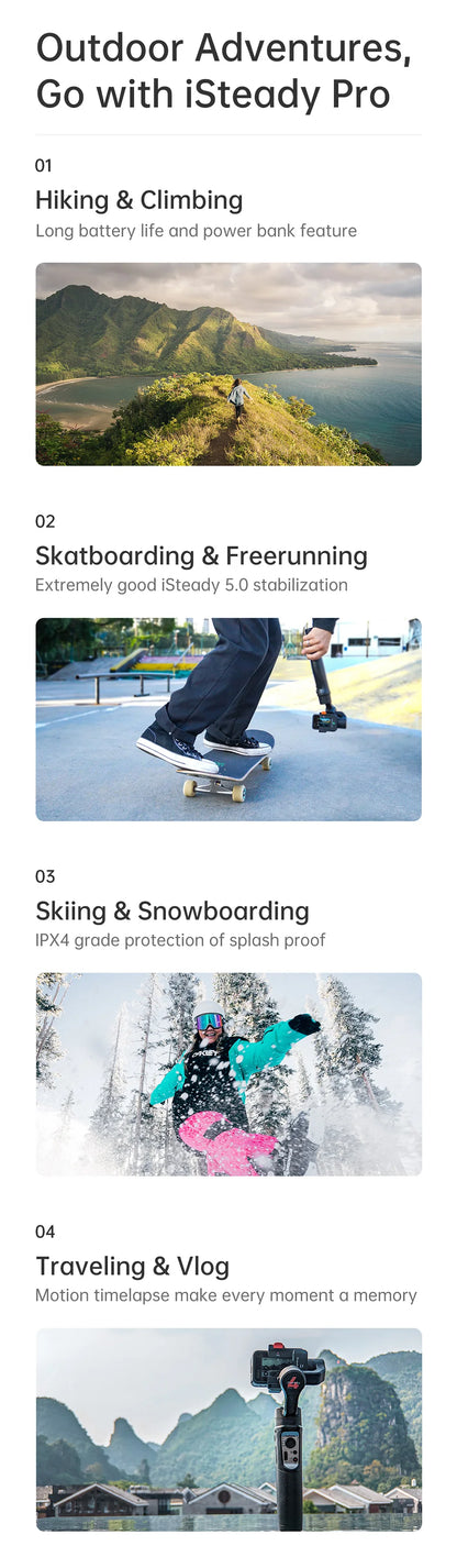 Waterproof 3-Axis Camera Gimbal for Smooth Action Video Shooting