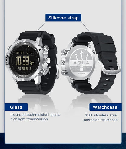 Black 50m Waterproof Dive Computer Smart Watch Altimeter Compass