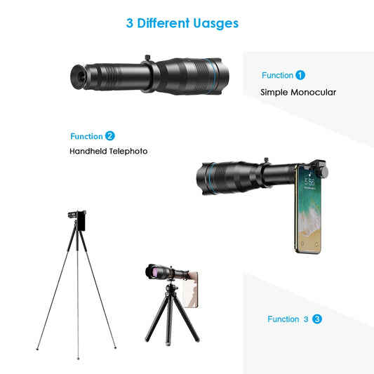 Portable 60x Telephoto Lens Telescope Attachment for All Smartphones