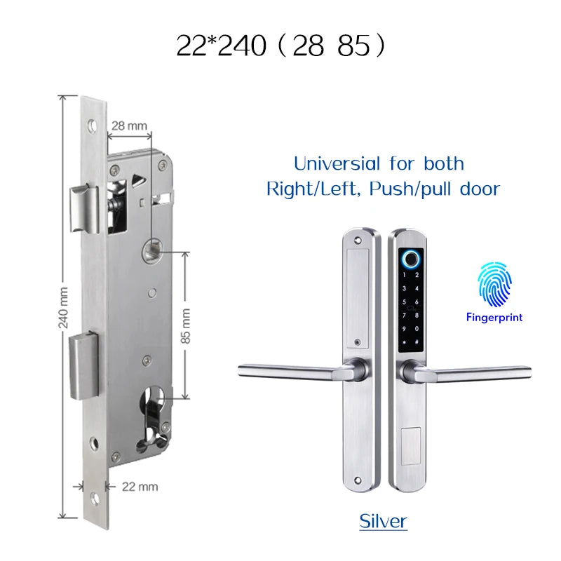 2885 Silver Smart Door Lock for Aluminium Glass Doors