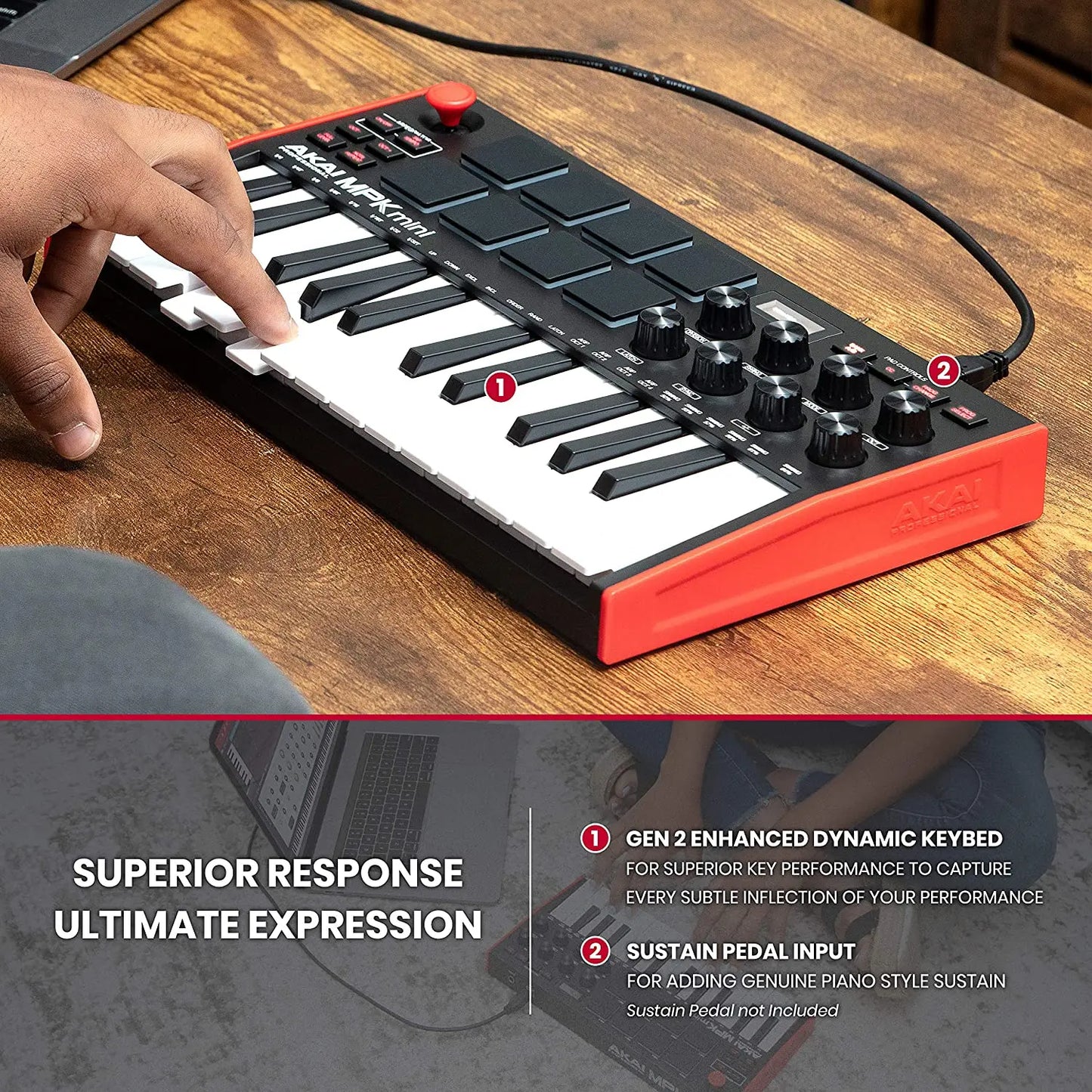 25-Key USB MIDI Keyboard Controller with 8 Drum Pads