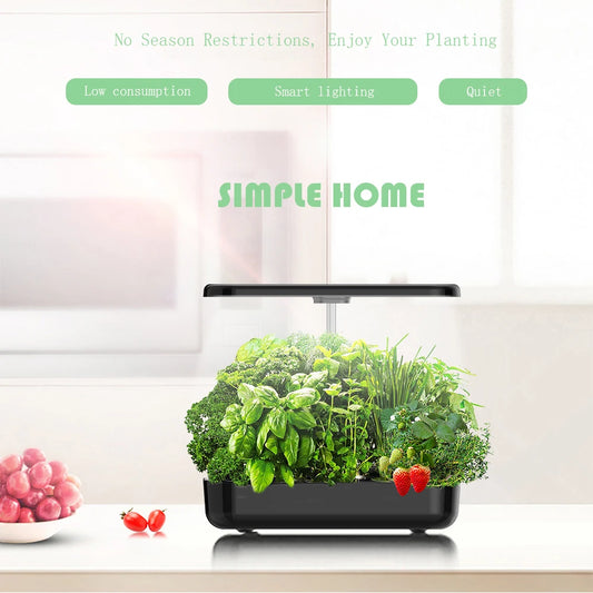 Black Smart Hydroponic Garden Kit with LED Light for Home