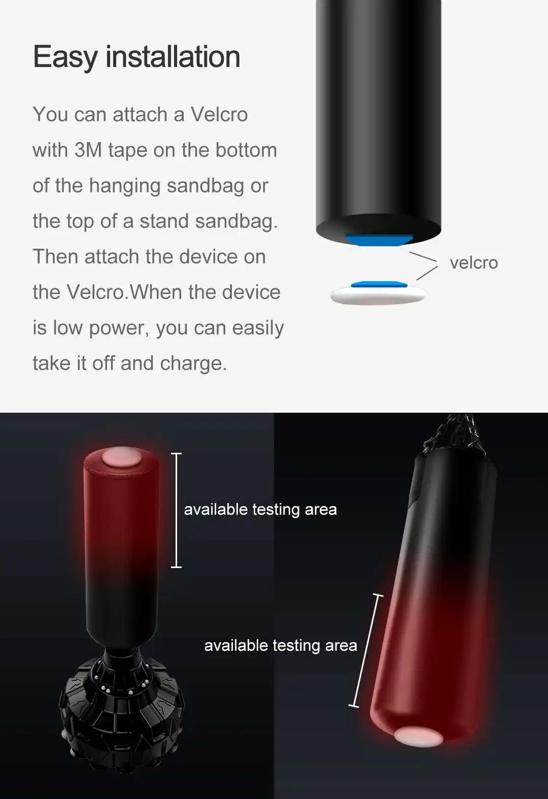 Portable Smart Punching Bag Power Meter Speed Sensor White