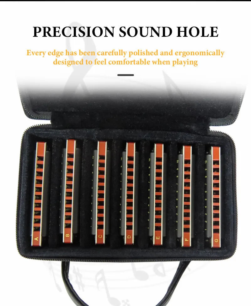 Professional 10-Hole Diatonic Harmonica Set 7 Keys