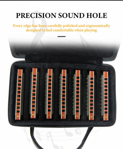 Professional 10-Hole Diatonic Harmonica Set 7 Keys