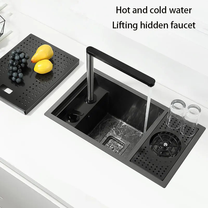 Modern Black Balcony or Bar Sink with Cup Washer