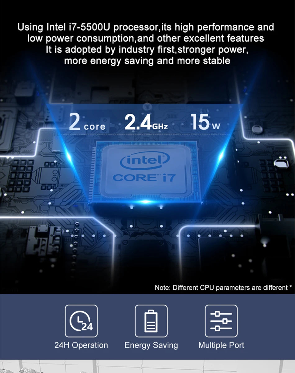 High-Performance i7 Fanless Mini Computer 8G 256G SSD Dual LAN