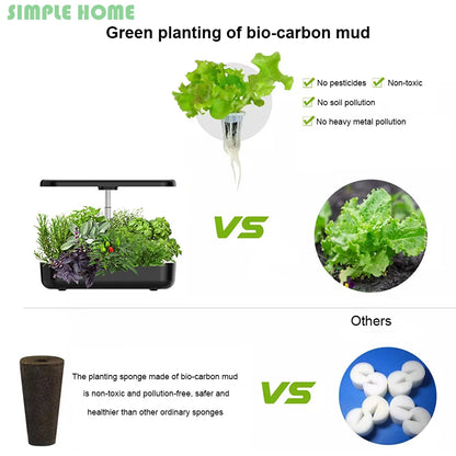 Black Smart Hydroponic Garden Kit with LED Light for Home