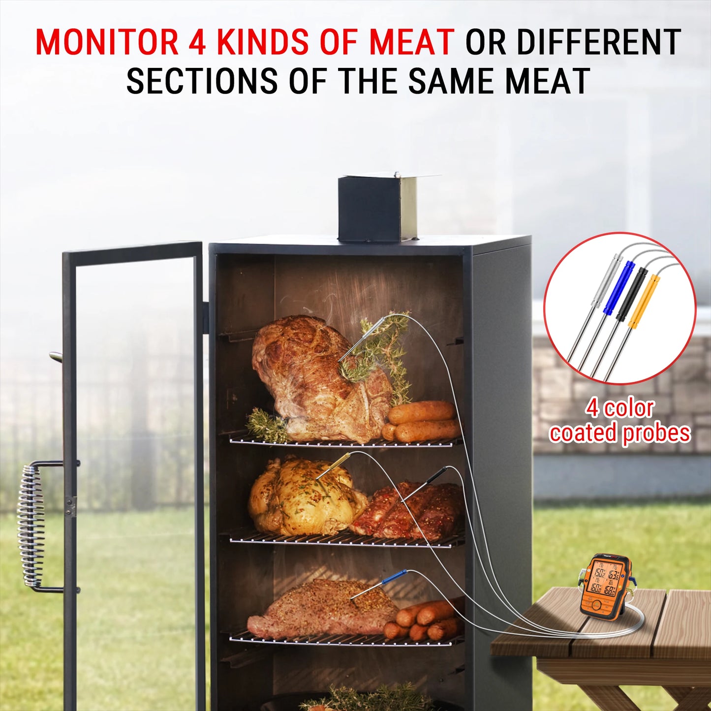 Wireless Meat Thermometer 4 Probes 150m Range