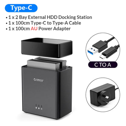 Orico Dual Bay USB-C Hard Drive Enclosure with 5Gbps Speed