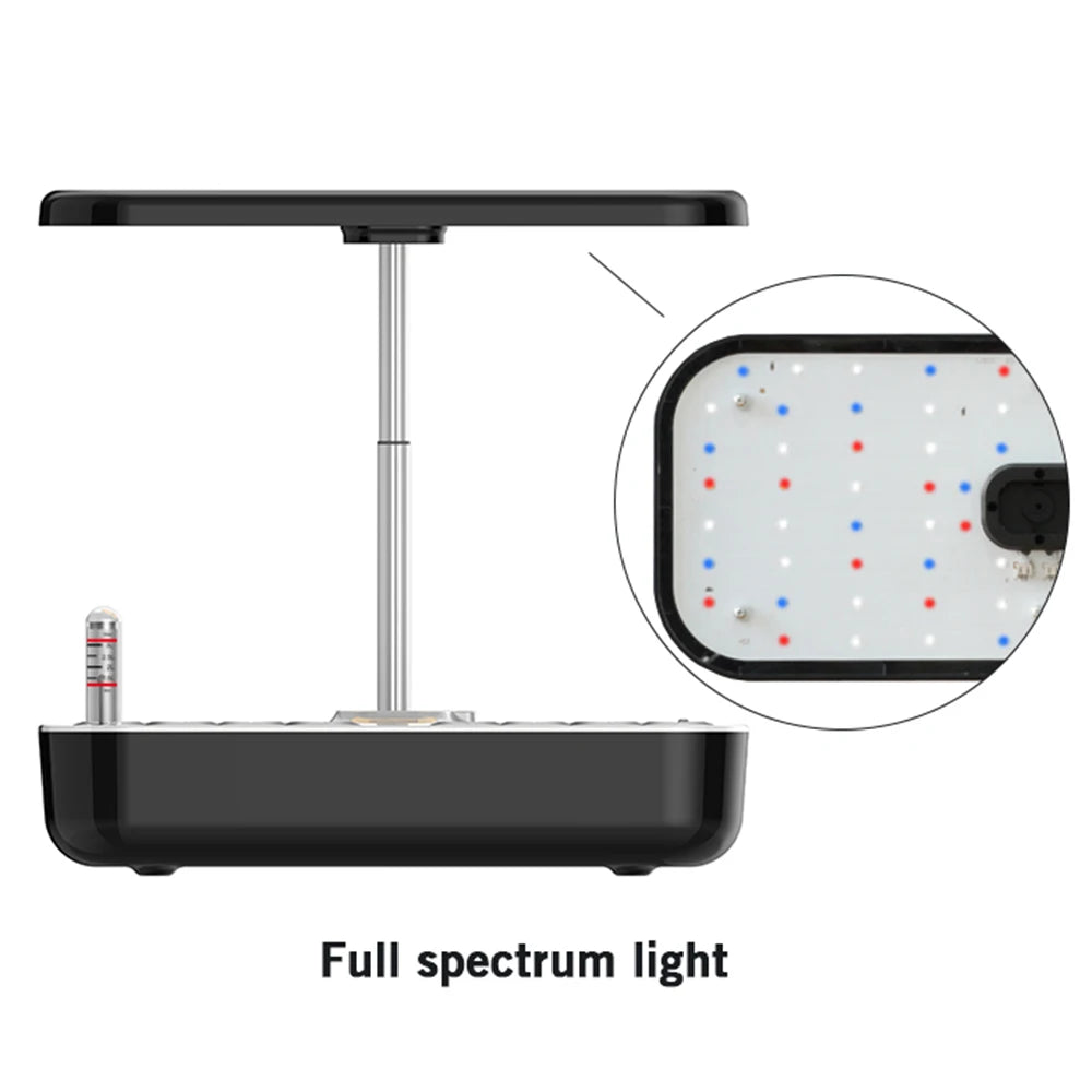 Black Smart Hydroponic Garden Kit with LED Light for Home