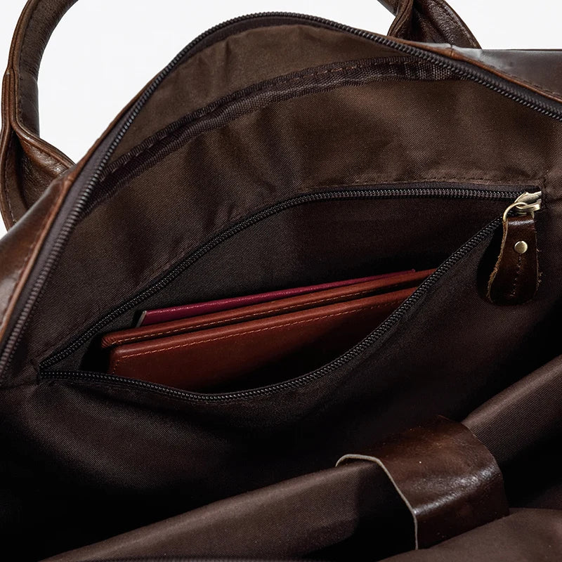 Brown Oil Leather 16 Business Laptop Briefcase Bag