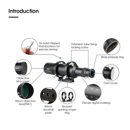 60mm Telescope Guide Scope with Dual Helical Focuser for Astrophotography