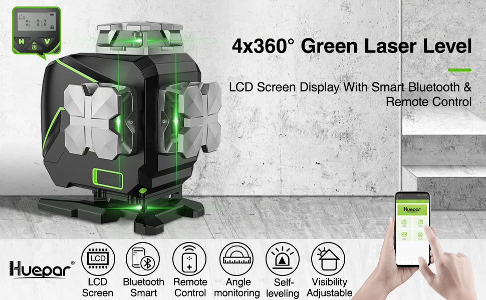 16-Line 4D Laser Level with Bluetooth & Remote Control