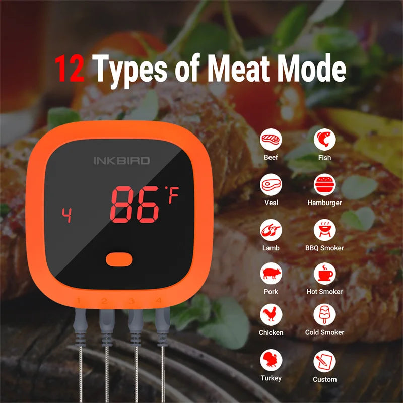 Wireless BBQ Meat Thermometer 4-Probe with App Control & Timer
