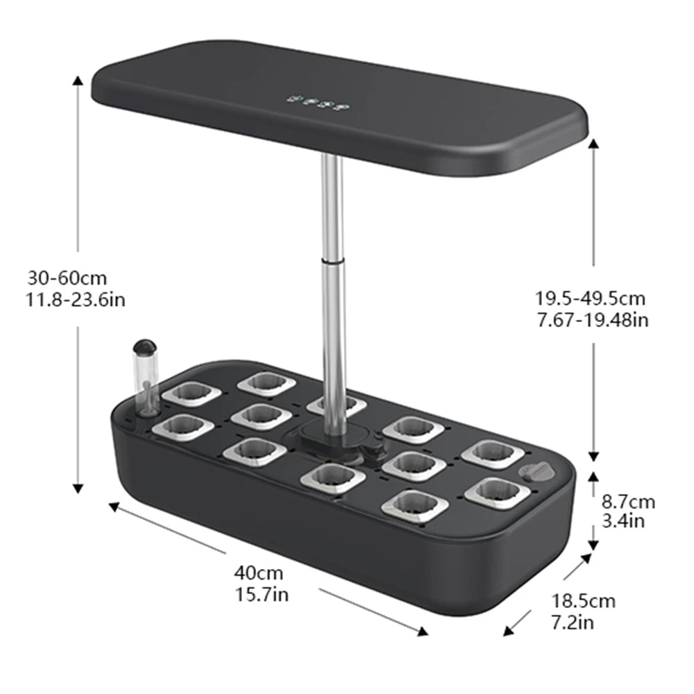 Black Smart Hydroponic Garden Kit with LED Light for Home