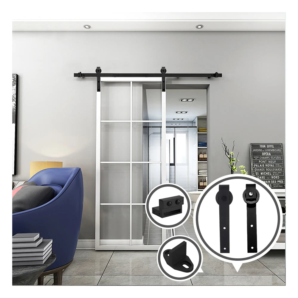 200CM Rustic Black Sliding Barn Door Track Hardware