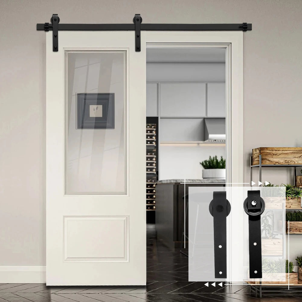 6FT J-Shape Sliding Barn Door Hardware Kit Rustic Black