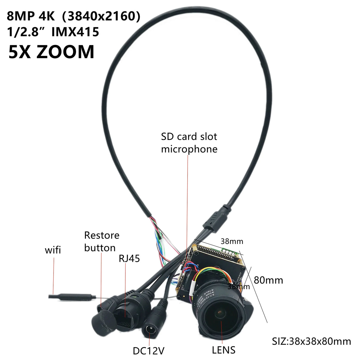 4K 8MP IP Camera Module with Optical Zoom Autofocus
