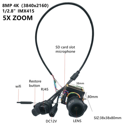 4K 8MP IP Camera Module with Optical Zoom Autofocus