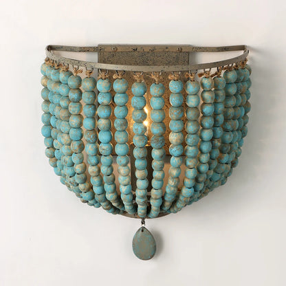 Vintage Blue Wooden Bead Wall Lamp
