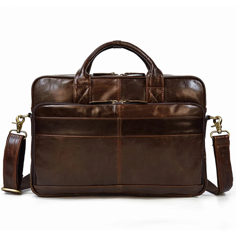 Brown Oil Leather 16 Business Laptop Briefcase Bag