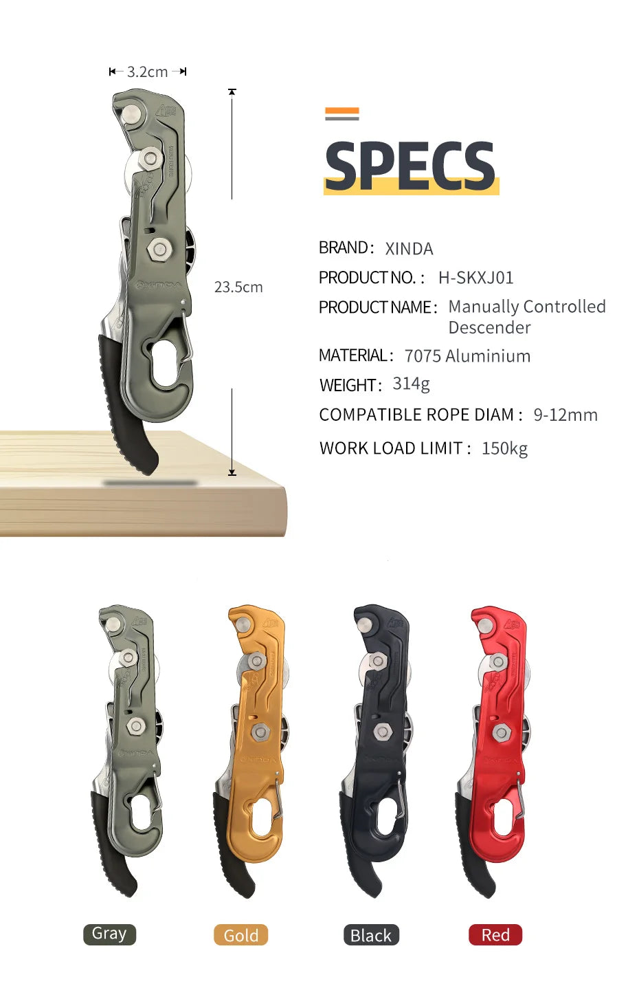 Professional Abseiling Descender with Handle Control