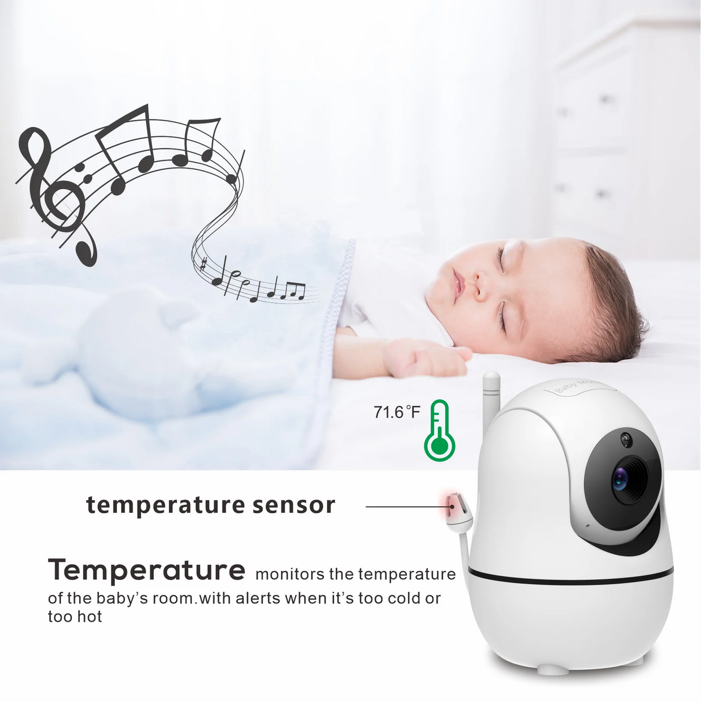 Dual Camera Baby Monitor 1080p HD with Temperature Sensor