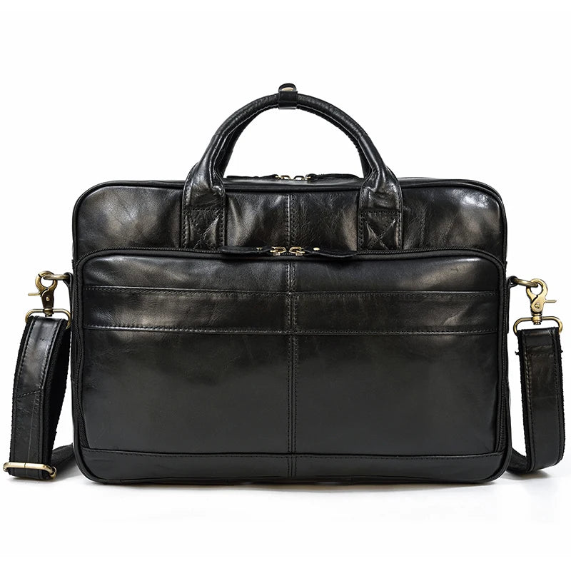 Black Oil Leather 16 Business Laptop Messenger Bag