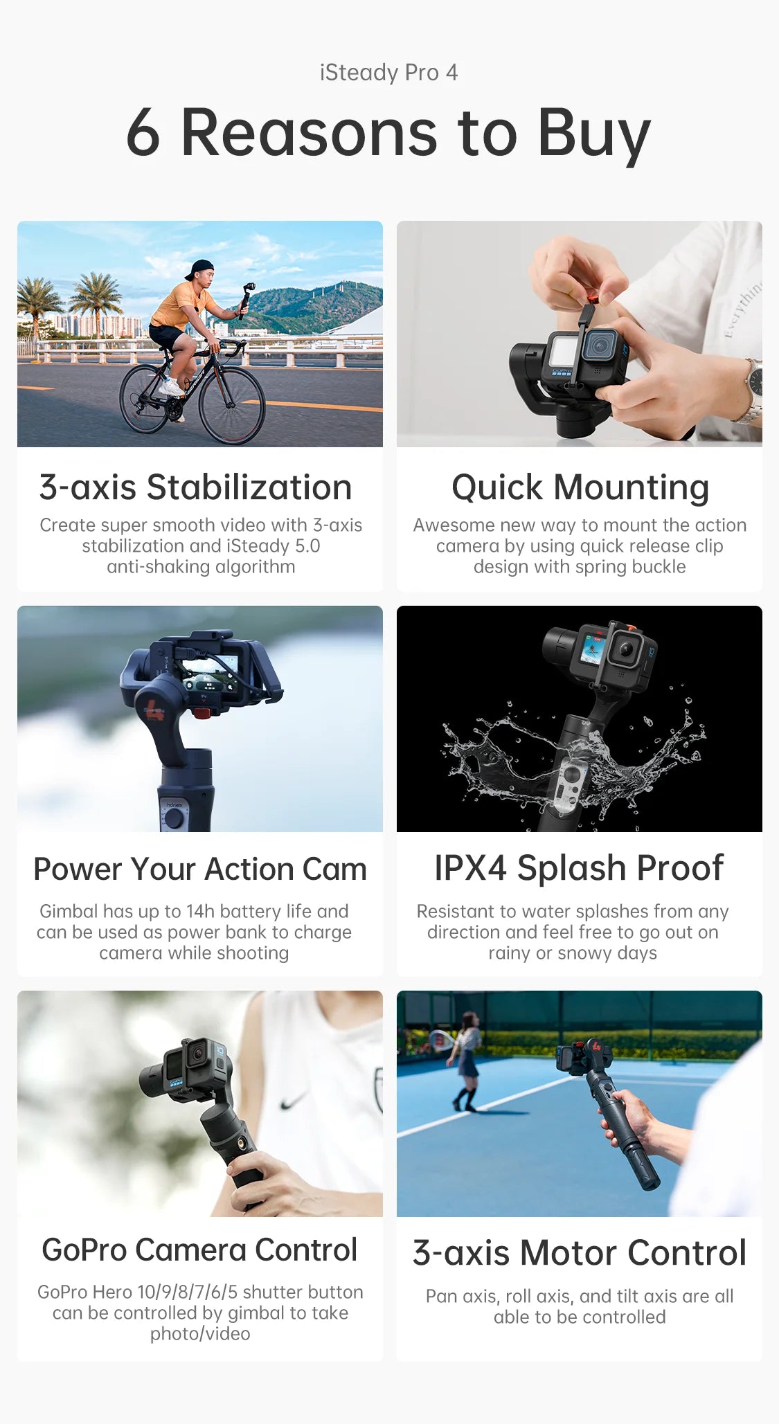 Waterproof 3-Axis Camera Gimbal for Smooth Action Video Shooting