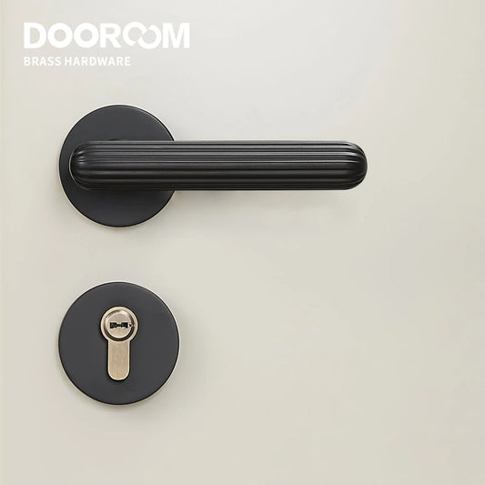 Brass Door Lever Handle Lock Modern Interior Bedroom Bathroom