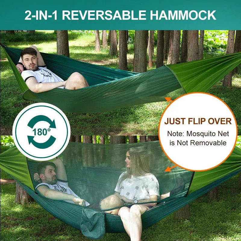 Black Camping Hammock with Mosquito Net and Rain Fly