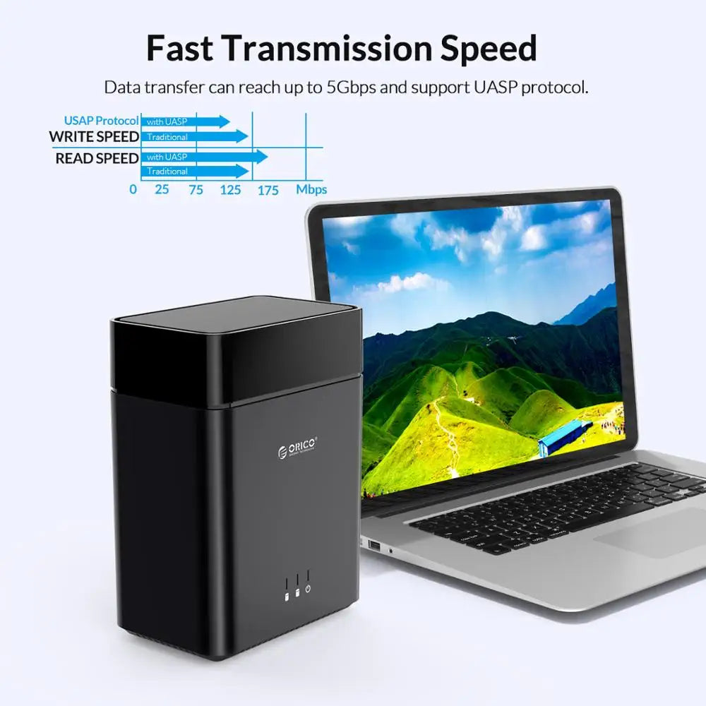 Orico Dual Bay USB-C Hard Drive Enclosure with 5Gbps Speed