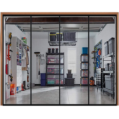 Large Magnetic Garage Door Mosquito Net Curtain Grey Brown Trim