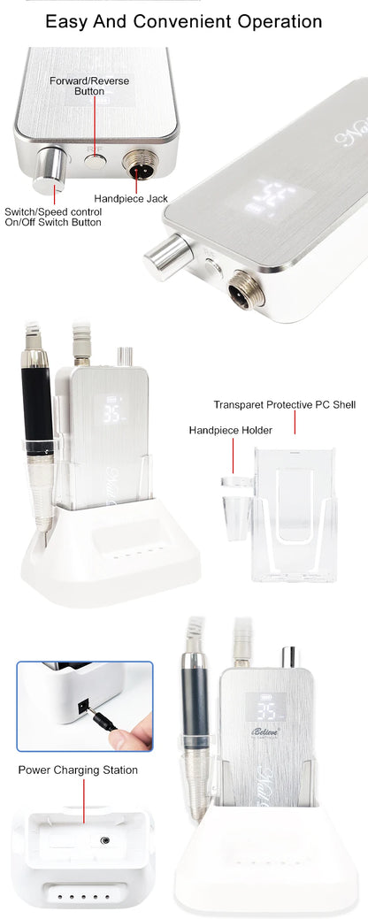 Portable TP301 Silver Nail Drill for Salon and Home Use