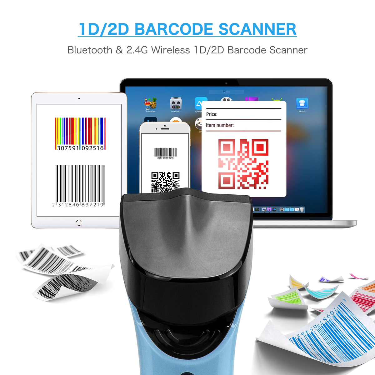 Bluetooth 2D Barcode Scanner Wireless QR Code Reader