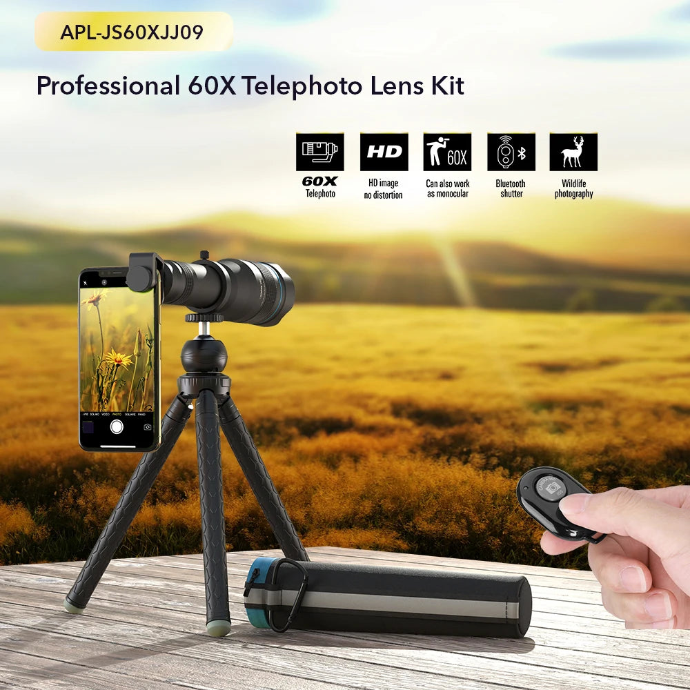 Smartphone 60x Telescope with Adjustable Tripod and Remote Control