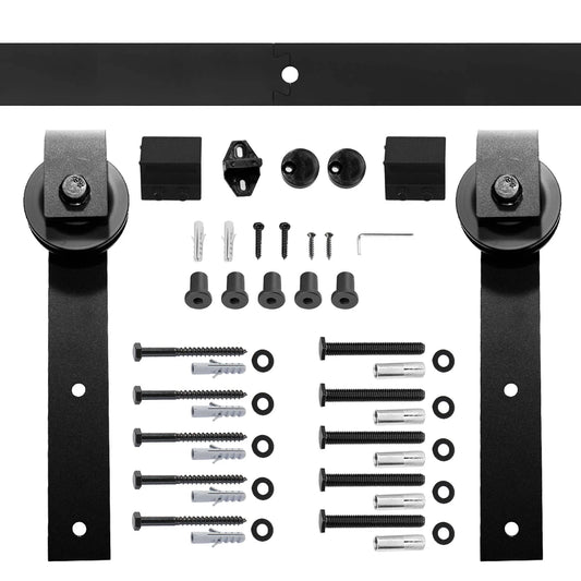 6FT J-Shape Sliding Barn Door Hardware Kit Rustic Black