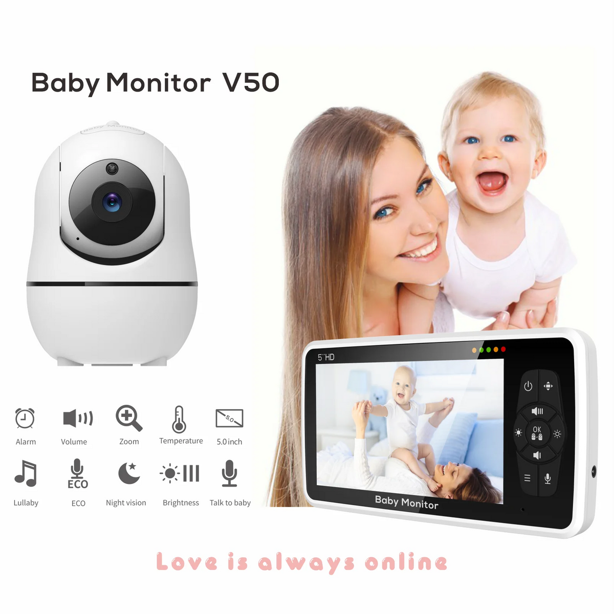5 Inch Video Baby Monitor with 4X Zoom and Lullabies