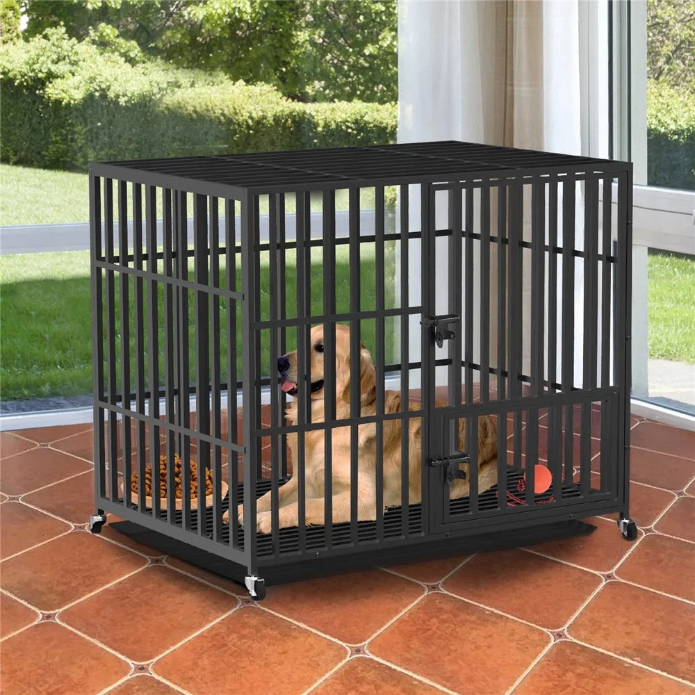 XXL Heavy Duty Dog Cage with Wheels & Secure Locks