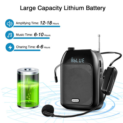Portable Bluetooth Voice Amplifier with UHF Mic & USB Playback