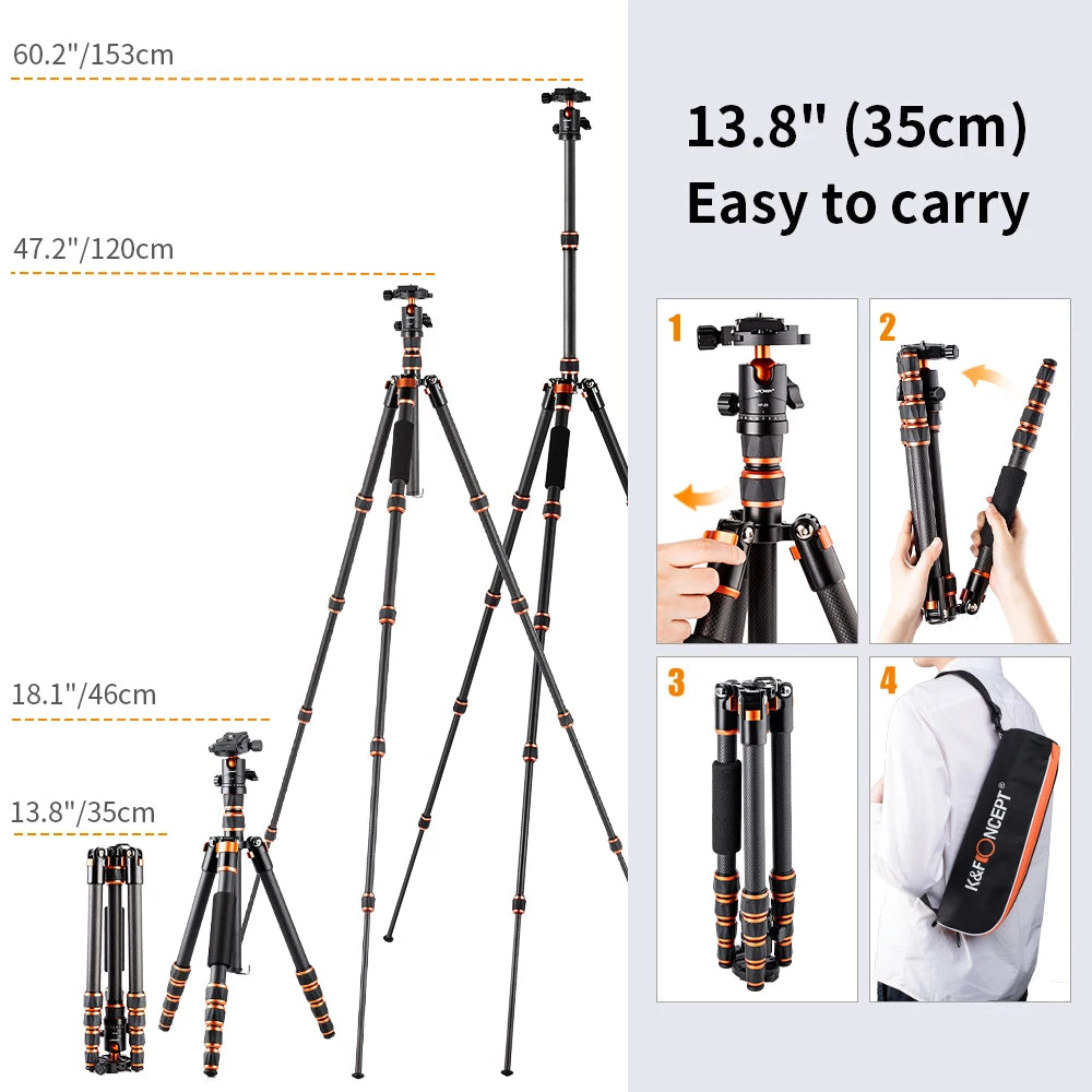 60 Inch Carbon Fiber Tripod with Detachable Monopod