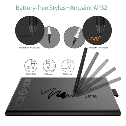 10x6.25" Graphics Tablet with 10 Shortcut Keys