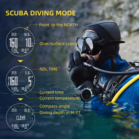 Black 50m Waterproof Dive Computer Smart Watch Altimeter Compass