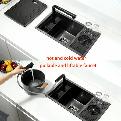 Hidden Black Stainless Steel Kitchen Sink with Cup Washer